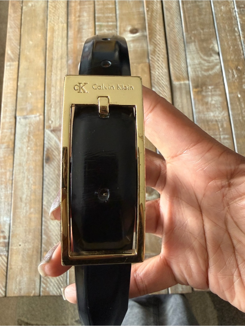 Calvin Klein Black and Gold Italian Calfskin Belt